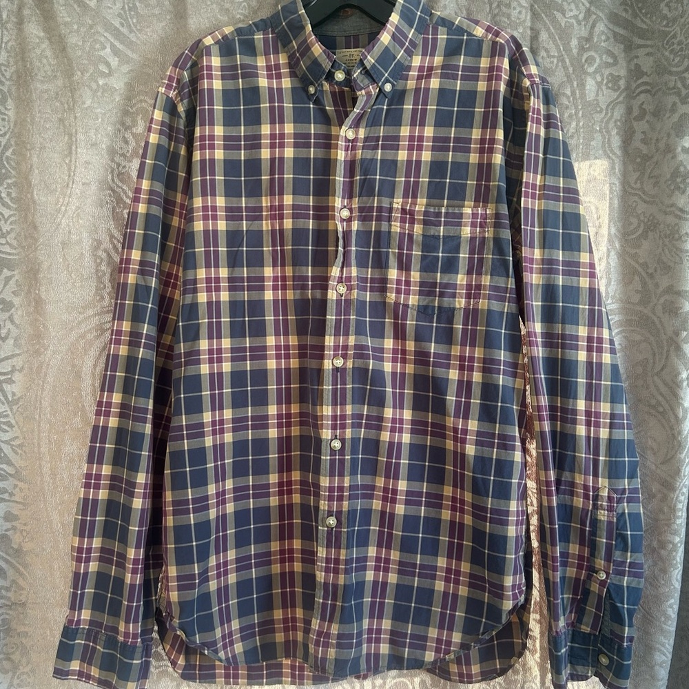 J. Crew Men's Plaid Shirt Blue Yellow and Purple